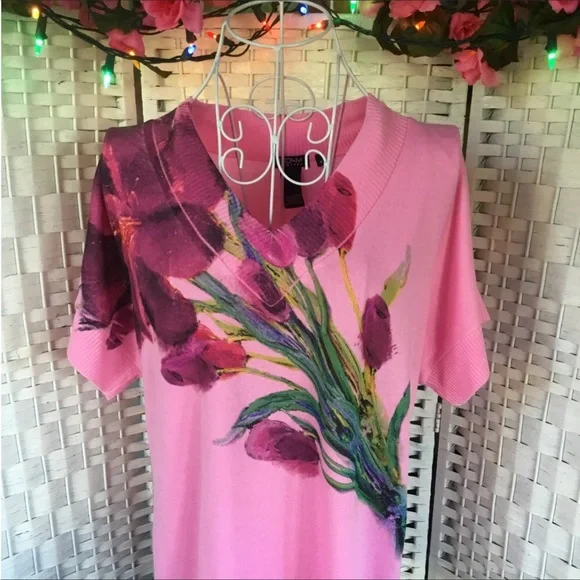 Vtg HSN Roam New York Pink Floral Top Size M Vintage New - Picture 1 of 9
